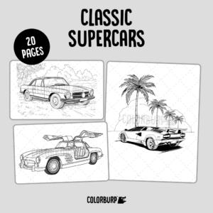Alternative view of Classic Supercars - Printable Coloring Book