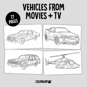 Alternative view of Vehicles From Movies and TV - Printable Coloring Book